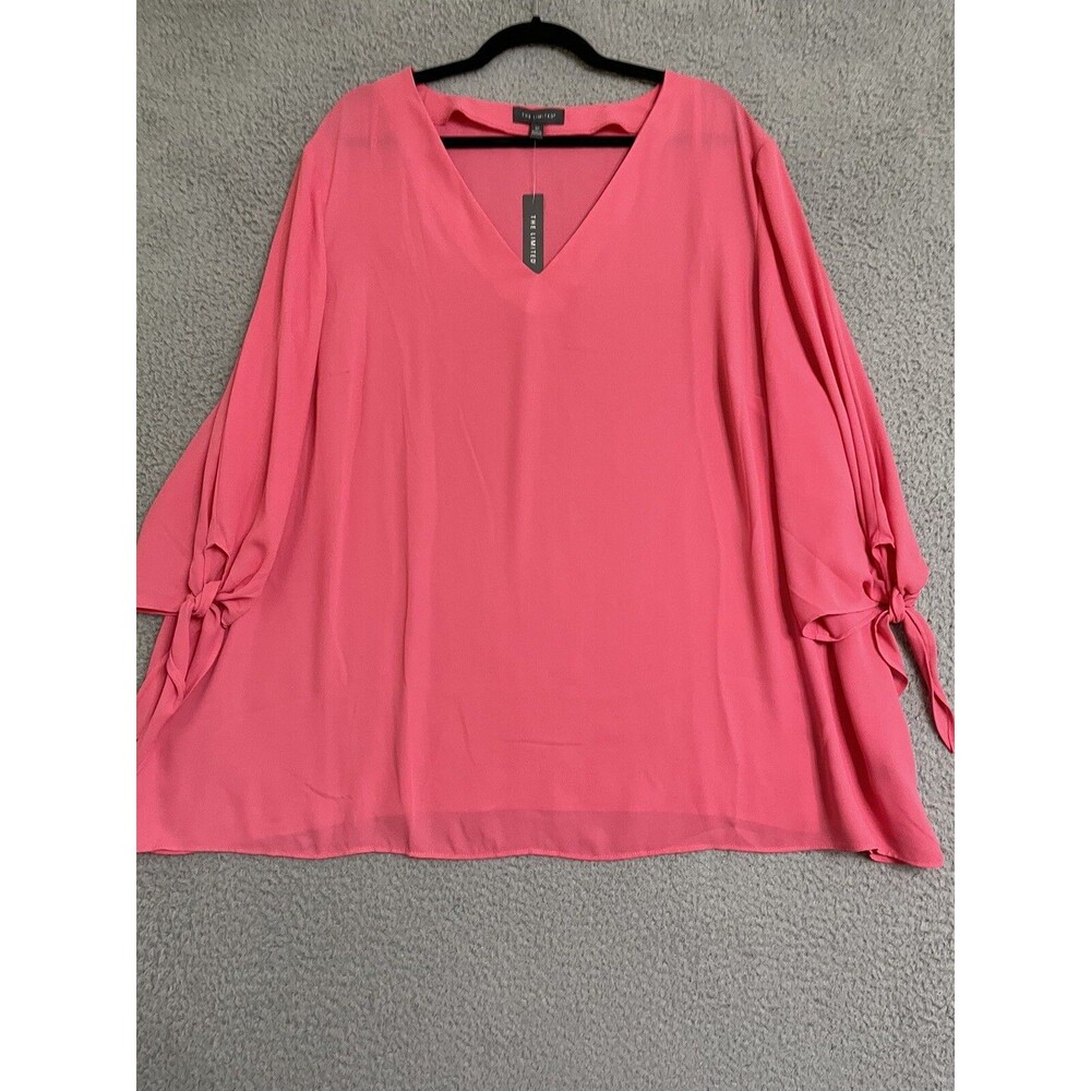 The Limited Womens Plus 3X Popover Blouse Tie Sleeves Pink Coral NEW 3/4 Sleeves